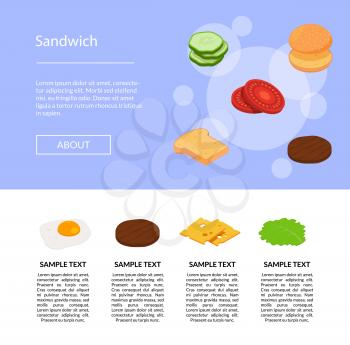 Vector isometric burger ingredients landing page template illustration