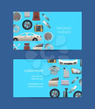 Vector car parts business card template illustration. Car service poster