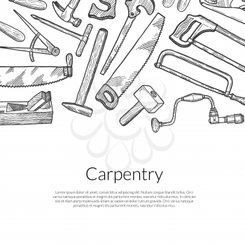 Vector hand drawn carpentry elements banner background with place for text illustration