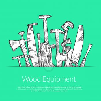 Vector hand drawn woodwork elements in paper pocket with shadow illustration