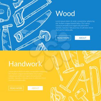 Vector hand drawn woodwork elements web banner poster templates illustration
