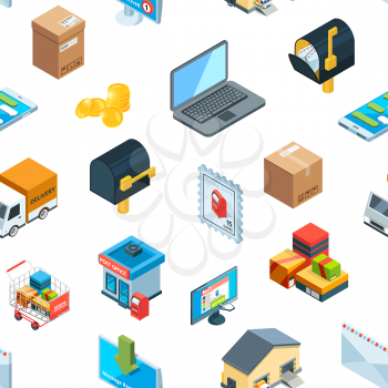 Vector isometric logistics and delivery icons on white pattern or background illustration