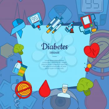 Vector colored diabetes icons background with place for text illustration