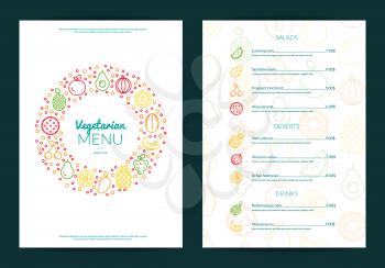 Vector line fruits icons vegan cafe or restaurant menu template illustration. Web menu poster