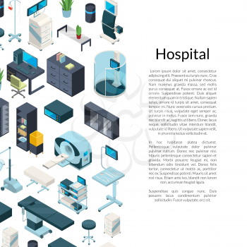 Banner and poster vector isometric hospital icons background with place for text illustration