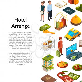 Vector banner and poster isometric hotel icons background with place for text illustration