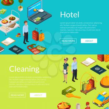Vector isometric hotel icons web banner and poster templates illustration