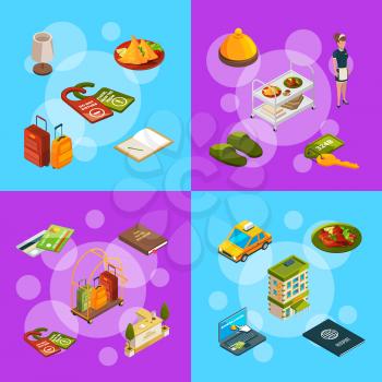 Vector isometric hotel icons infographic banner and poster concept illustration