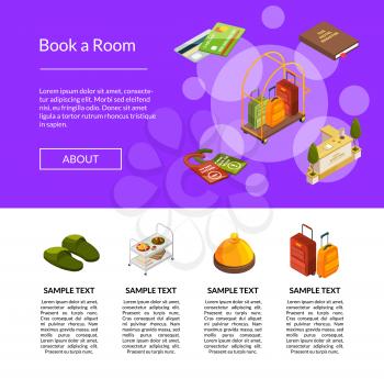 Banner web vector isometric hotel icons landing page template illustration