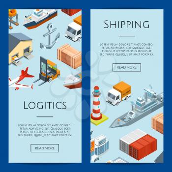 Vector isometric marine logistics and seaport web banner and page poster templates illustration