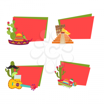 Vector flat Mexico attributes stickers with place for text set illustration