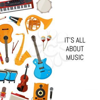 Banner and poster vector cartoon musical instruments background with place for text illustration