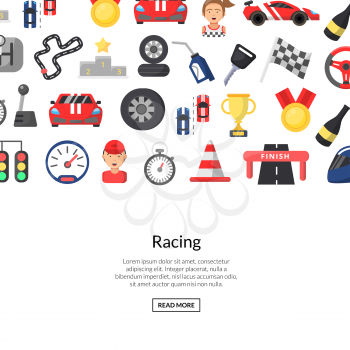Vector flat car racing icons background with place for text illustration