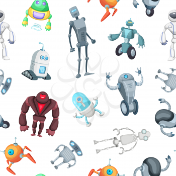 Vector cartoon colored robots pattern or background on white illustration