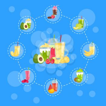 Vector flat smoothie elements infographic concept illustration. Web banner and poster