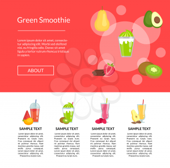 Vector flat smoothie elements landing page template illustration. Info banner and poster