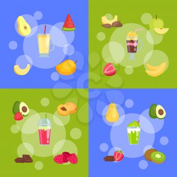 Vector flat smoothie elements infographic concept illustration. Set of banner and poster