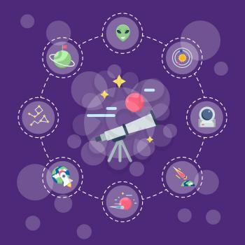 Vector flat space icons info graphic concept illustration. Space travel concept