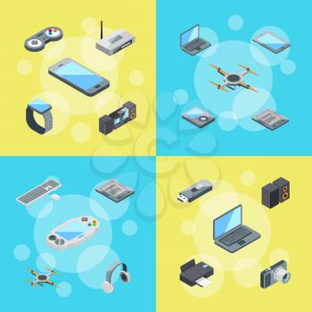 Vector isometric gadgets icons infographic collection of banner concept illustration
