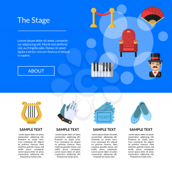 Vector flat theatre icons landing page for web page template illustration