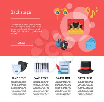 Vector flat theatre icons landing page template illustration. Website or page layout