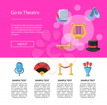 Vector flat theatre icons landing page template webpage infographic illustration
