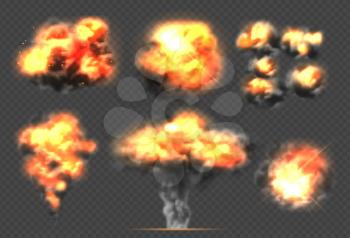 Exploding bomb. Light effect smoke and fireball dramatic explosions clouds vector template. Illustration dynamite boom and bang, cartoon explode power