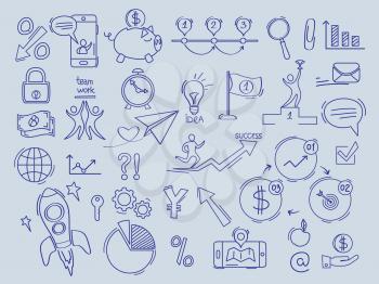Business icon. Investment finance money in bank symbols of comerce office documents vector doodles collection. Illustration investment icons market, doodle sketch