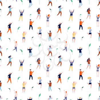 Dancing people seamless pattern. Tiny persons, happy women and men vector background. Illustration seamless pattern people, party dance background