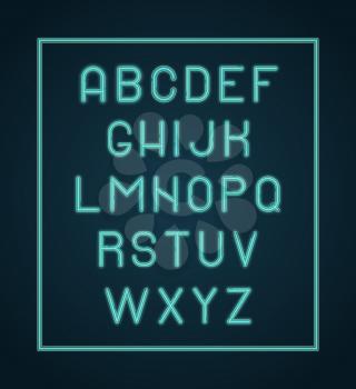 Neon alphabet. Lighting letters glow font vector lettering. Alphabet neon font, type letter glowing illustration