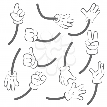 Cartoon hands. Body parts collection hands animation vector creation kit. Human gesture hand, forefinger and palm in glove illustration