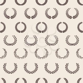 Vintage wreath pattern. Greek laurel, awards seamless texture. Vector olive branches background. Wreath laurel pattern, award branch illustration