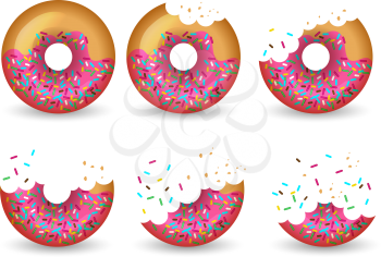 Eating donut. Delicious glazed tasty cake half vector animation stages. Illustration donut delicious, food dessert tasty sweets