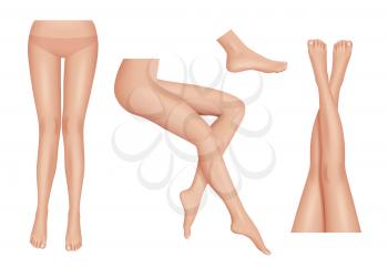 Legs realistic. Beauty woman legs body parts clean healthy vector set. Foots female parts body, lady attractive nude illustration