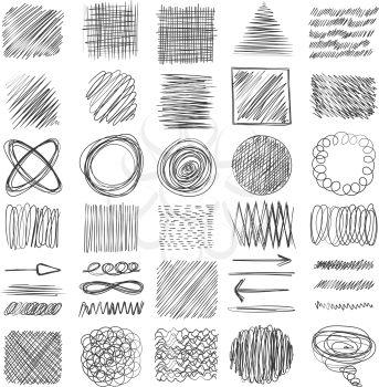 Sketch textures. Grunge shading shapes draw lines vector doodle collection set. Freehand pattern frame, scratch rectangle, doodle shape drawing illustration