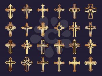 Christians cross. Religion vector symbols jesus catholicism tribal authentic vector icons set. Symbol collection tribal cross religion illustration