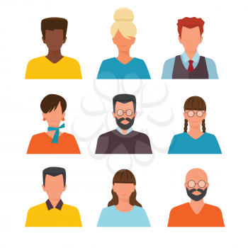 Profile pictures. Id or cv avatars of male and female heads vector set characters in flat style. Avatar female male, people photo user profile illustration
