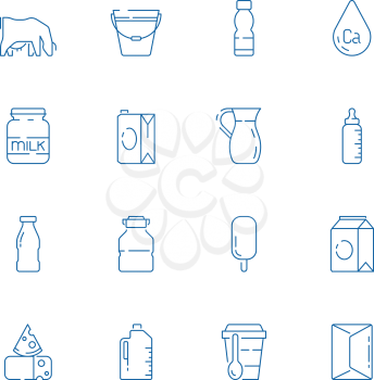Milk products icon. Cheeses box for yoghurt farm healthy food curd vector milk symbols collection. Illustration of yogurt and curd, cheese farm and milk pack line icons