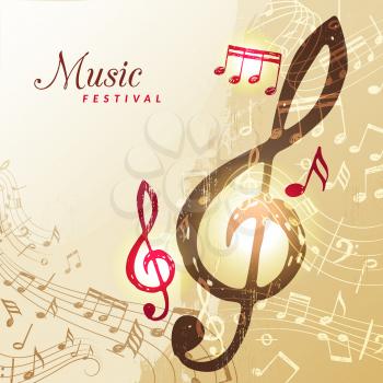 Music notes background. Festival instrument song sound stave treble clef vector illustration. Sound musical, treble key, melody classical