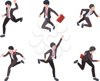 Businessman running. People managers directors running to finish line career growth business victory vector concept isometric. Businessman isometric run, people business manager illustration