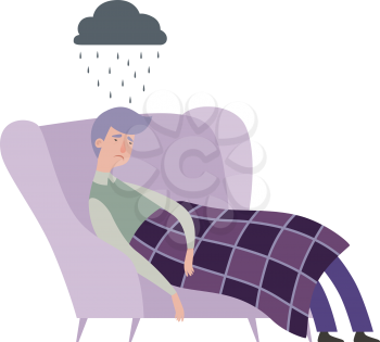 Tired man. Mental disorder, depressed male character. Isolated guy in chair, sad people vector character. Mental tired, man depression, stressed illustration
