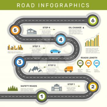 Road infographic. Timeline with point map business workflow graphic vector template. Illustration infographic presentation road step timeline