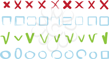 Check marks collection. Approve false reject signs geometrical square and circle shapes vector symbols. Illustration yes or no mark, check and reject