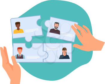 Business collaboration. New team forming, HR hires employees. Recruitment agency vector illustration. Business team collaboration, recruitment and partnership