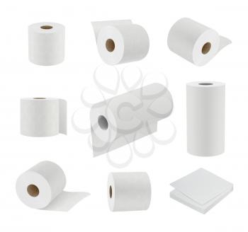 Toilet paper realistic. Hygiene symbols soft towel cylinder sanitary paper vector 3d templates. Illustration toilet paper roll, tissue and towel for hygiene bathroom