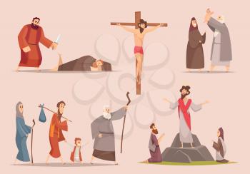 Christian characters. Spiritually antique journey holy bible people jewish vector narrative vector persons set. Christianity legend, character christian myth, bible history illustration