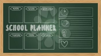 School planner on board. Doodle to do list, chalk drawing student week diary vector template. Page blank calendar, student blackboard weekly organizer illustration