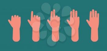 Hand count. One to five fingers, arm showing sign. Preschool children education vector concept. Illustration education closeup count gesture