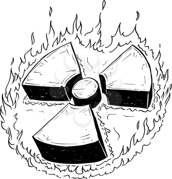 Vector doodle hand drawing illustration of nuclear radiation symbol.