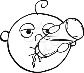 Hand drawing cartoon vector illustration of baby drinking milk from feeding or nursing or sucking bottle.